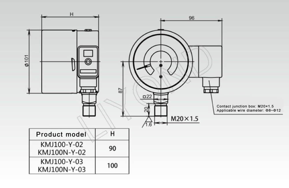 KMJ-100-Y gas density gauge drawing 