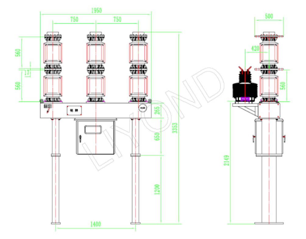 LW8-40.5 SF6 circuit breaker drawing