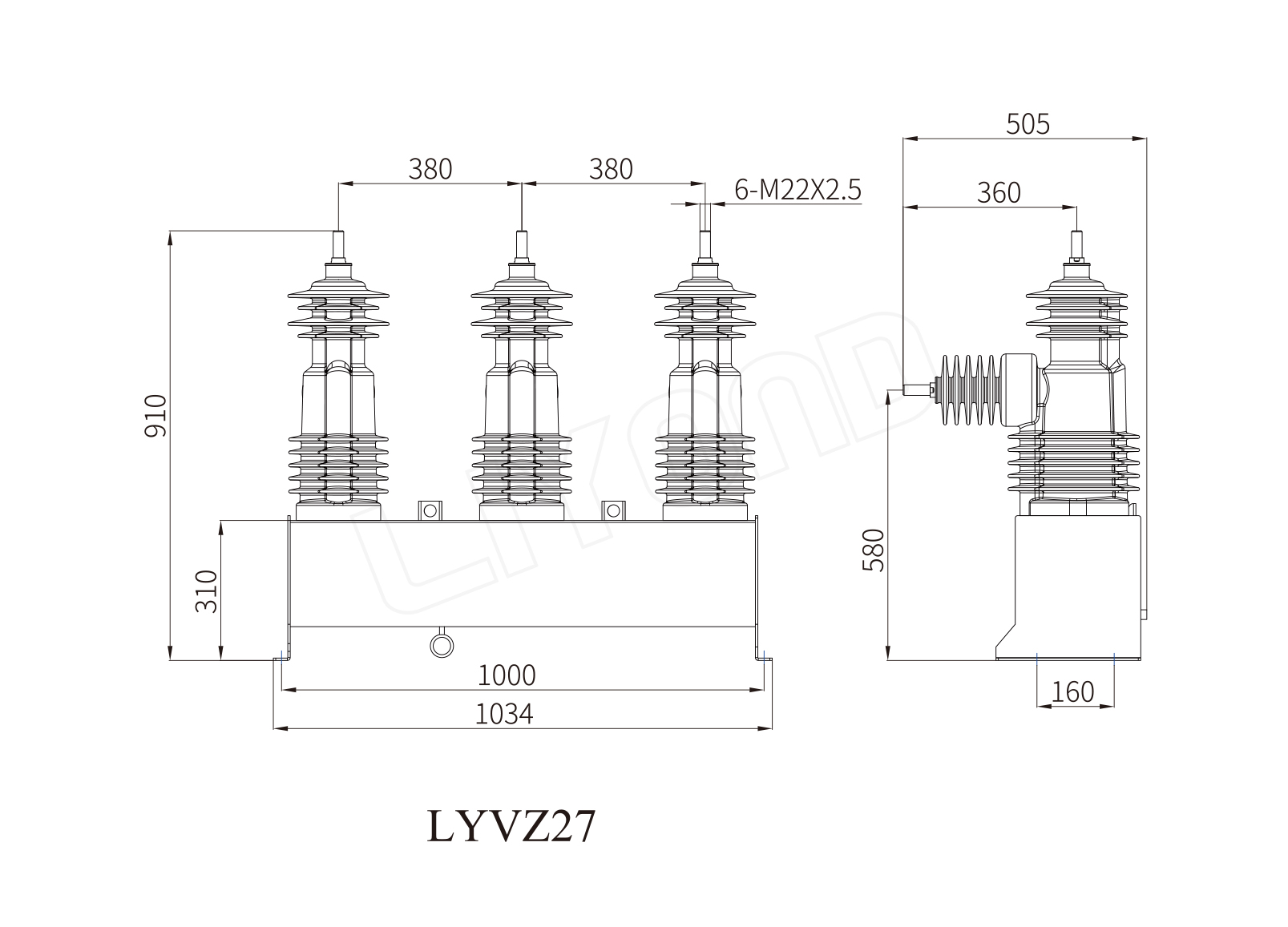 LYVZ27_27kV Pole-Mounted Automatic Circuit Recloser drawing